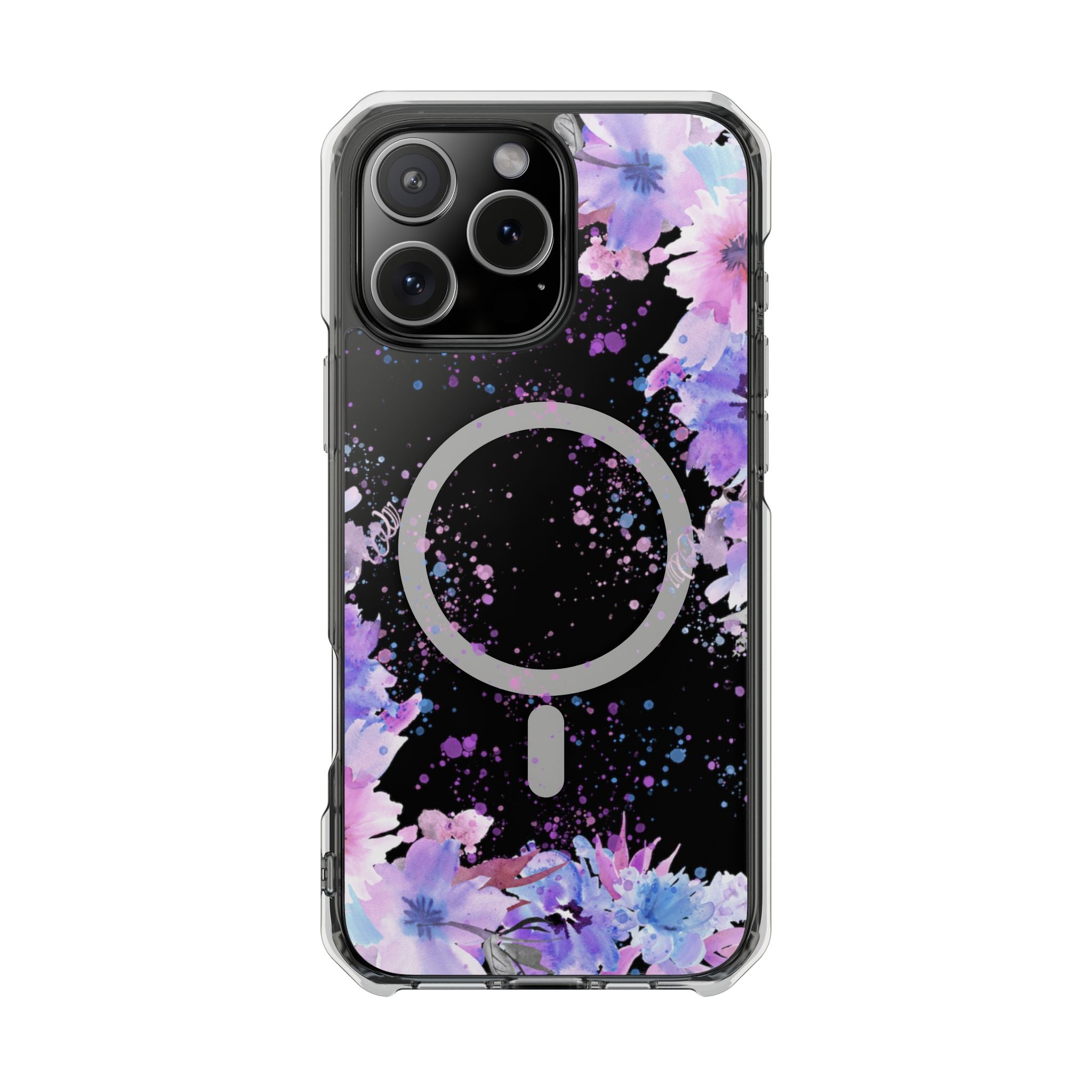 MagSafe Clear Phone Case — Purple Watercolor Floral