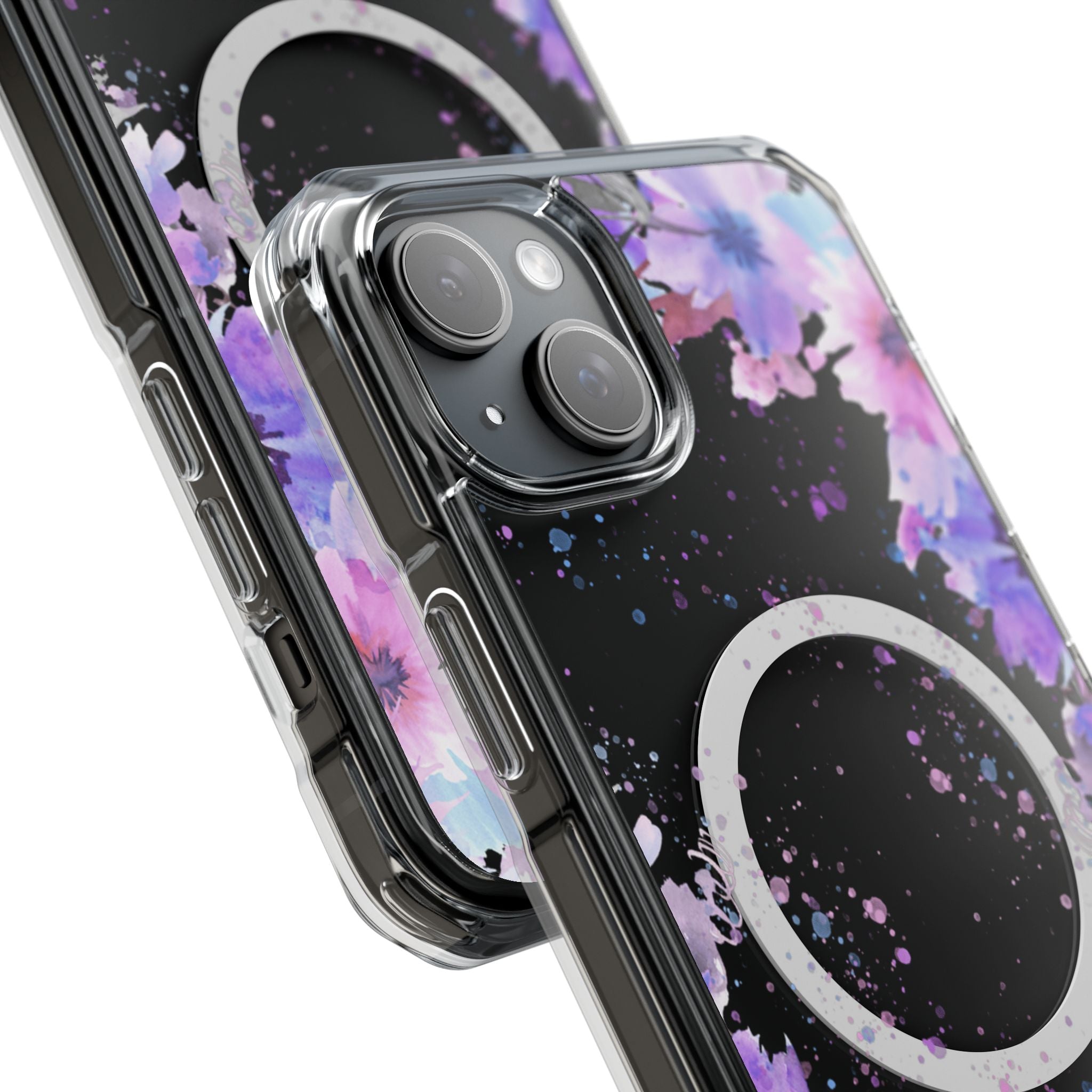 MagSafe Clear Phone Case — Purple Watercolor Floral