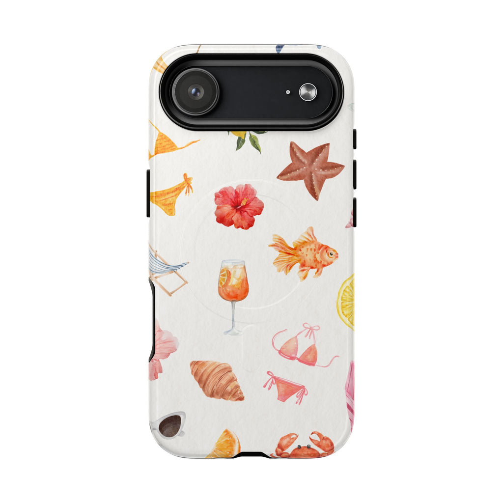 Beach Pattern Tough Magnetic Phone Case — Tropical Shells, Starfish & Summer Icons