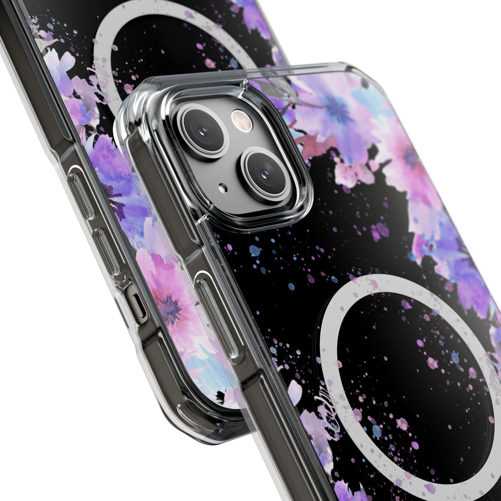 MagSafe Clear Phone Case — Purple Watercolor Floral