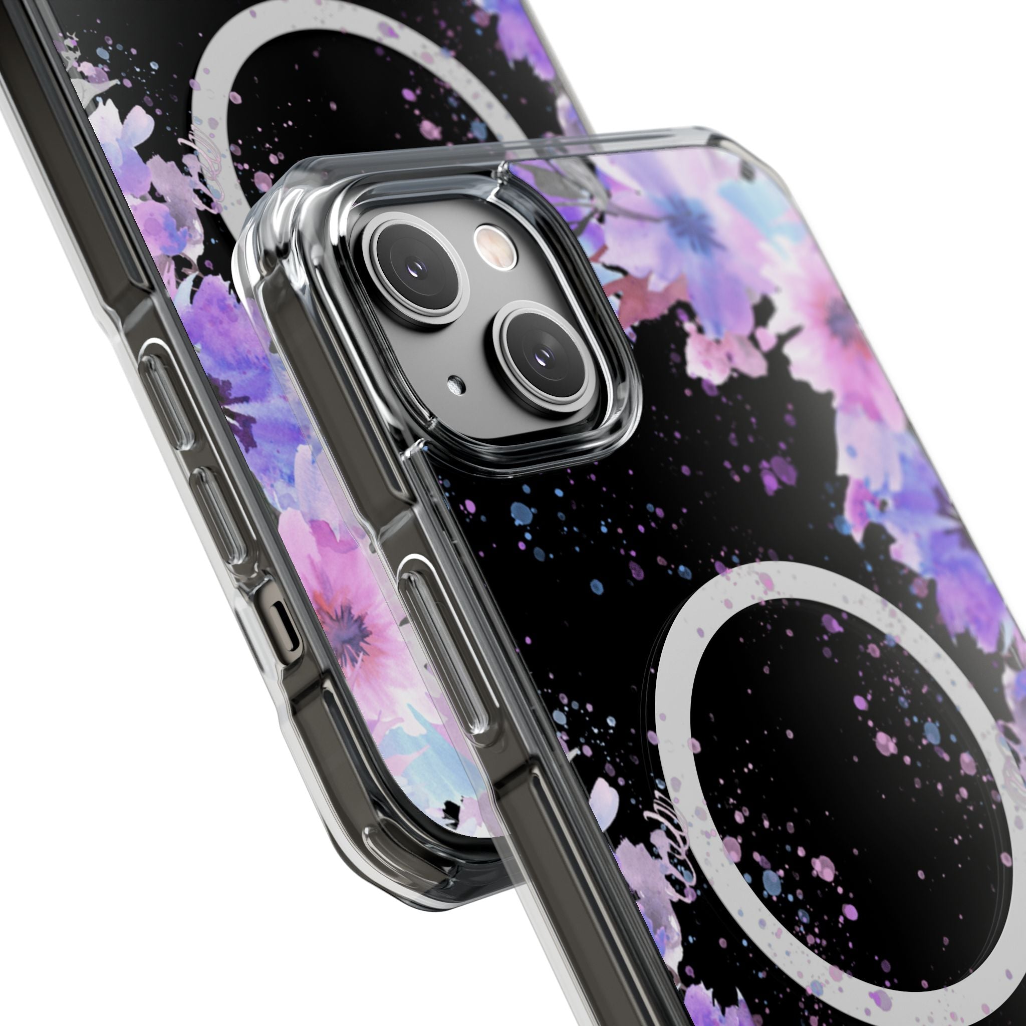 MagSafe Clear Phone Case — Purple Watercolor Floral