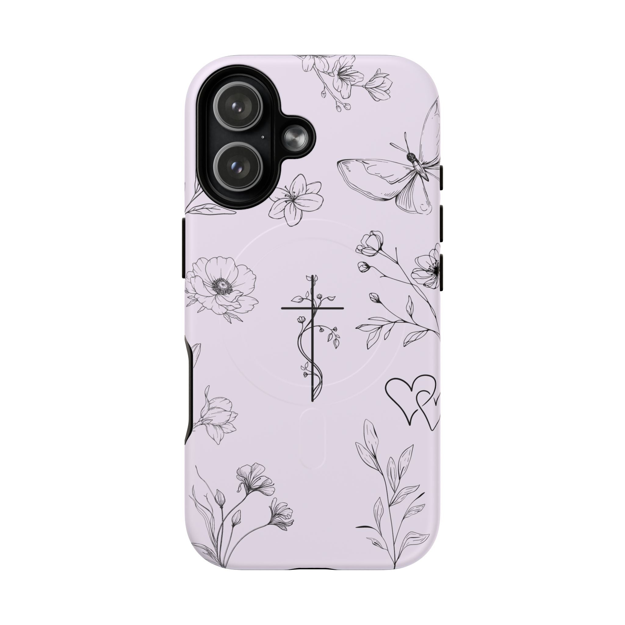 Floral Cross Magnetic Phone Case — Lavender Botanical iPhone Cover