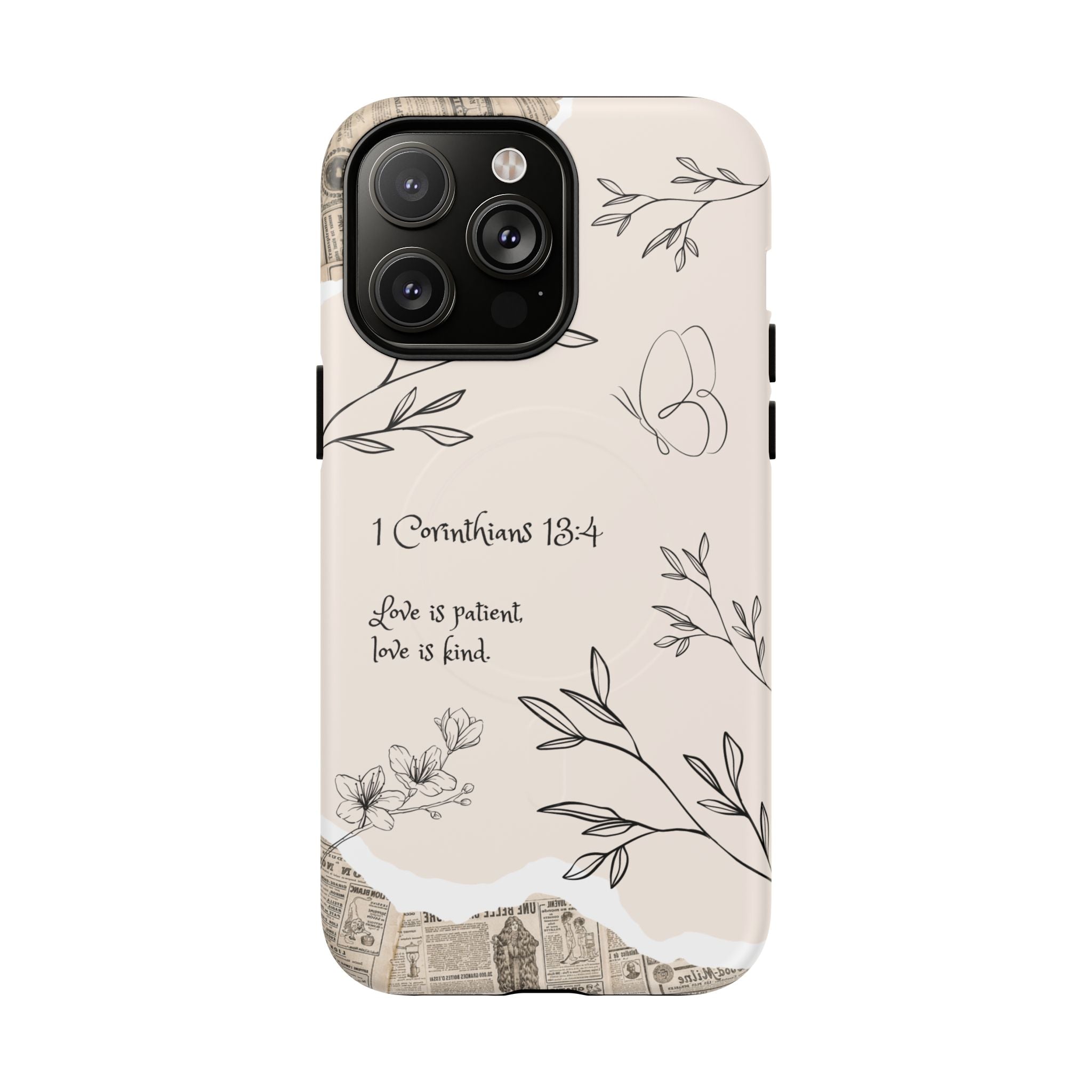 Protective Phone Case – 1 Corinthians 13:4 Floral Tough Magnetic Case