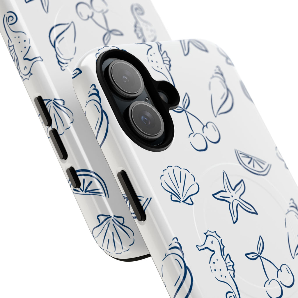 Nautical Sketch Magnetic Phone Case — Seahorse & Seashell Pattern