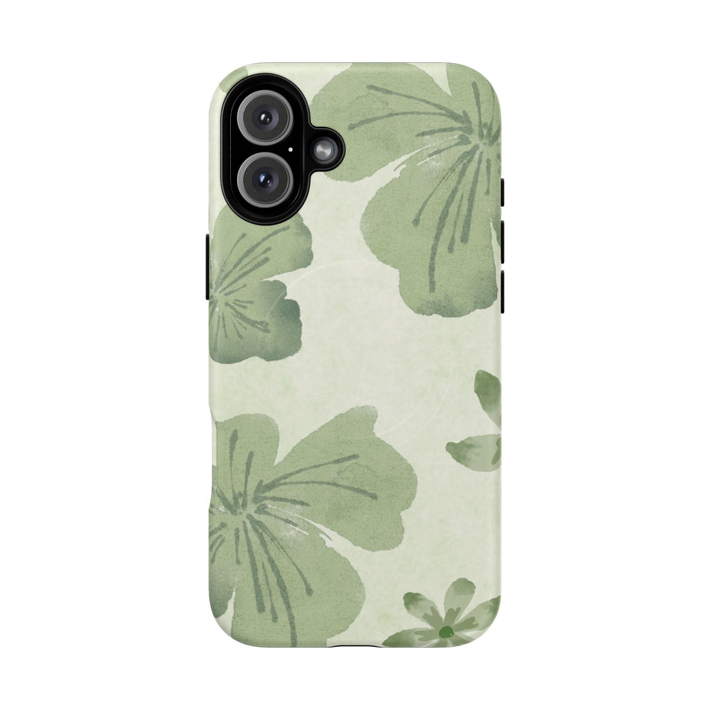 Green Watercolor Hibiscus Tough Magnetic Phone Case