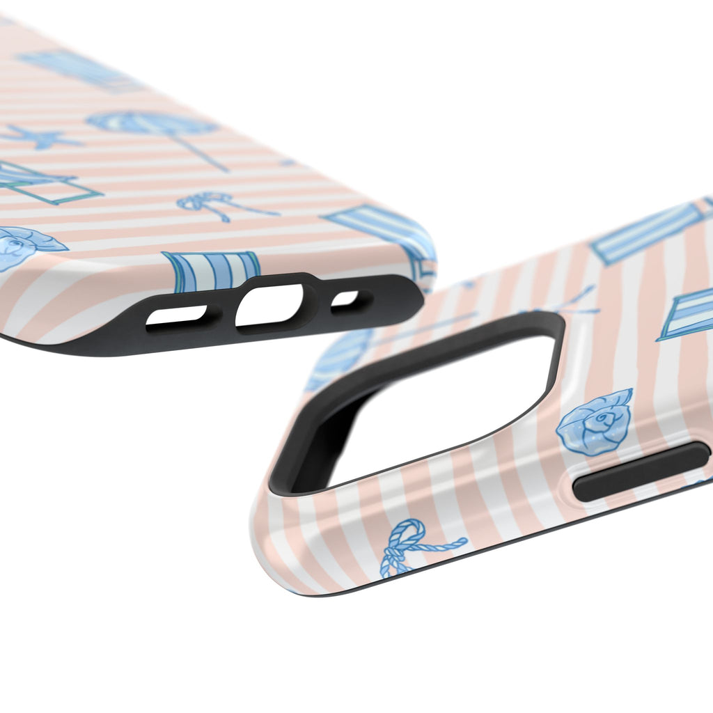 Beach Stripes Magnetic Impact Phone Case — Blue Chairs & Umbrellas