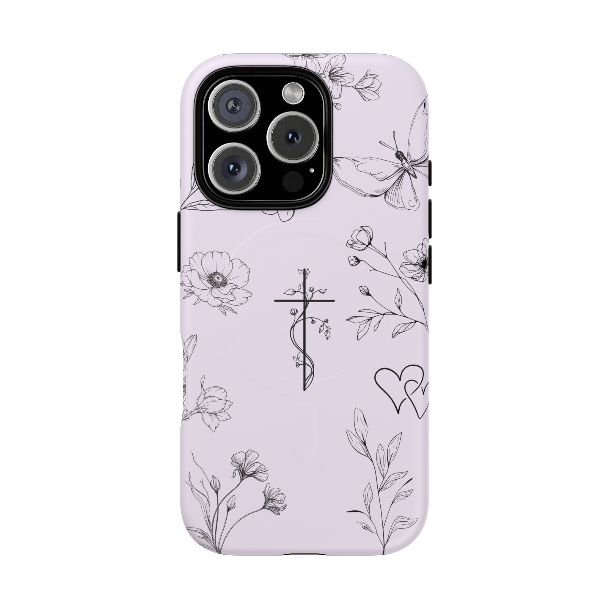 Floral Cross Magnetic Phone Case — Lavender Botanical iPhone Cover