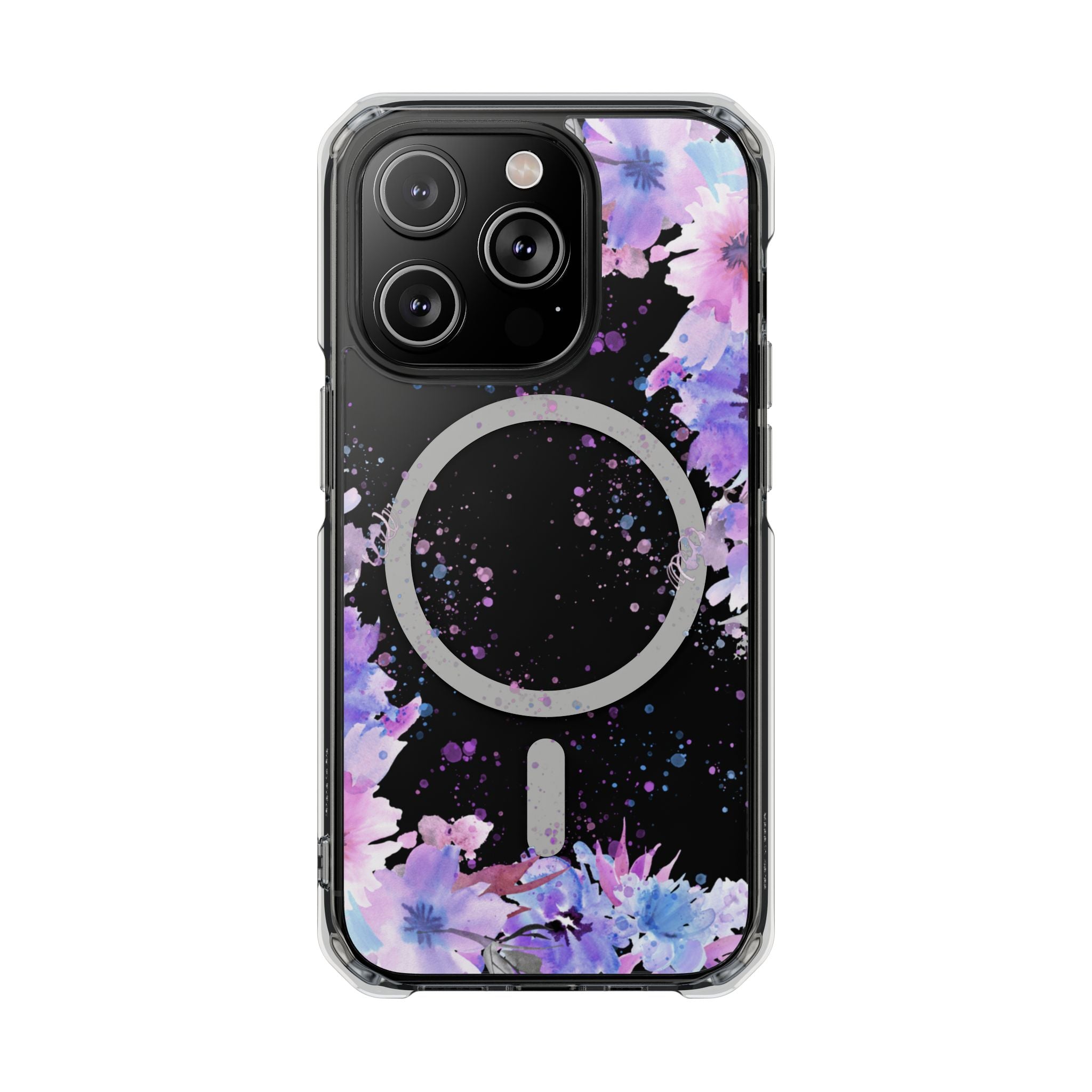 MagSafe Clear Phone Case — Purple Watercolor Floral