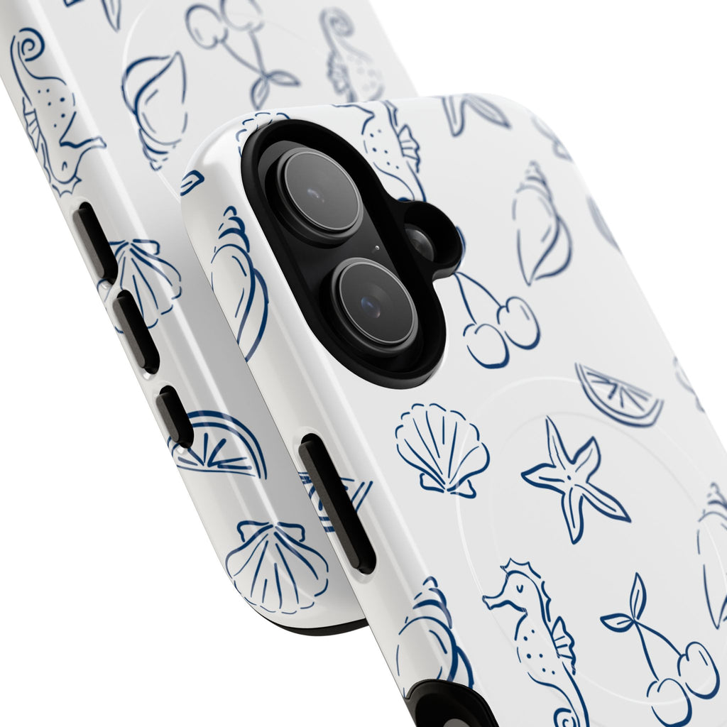 Nautical Sketch Magnetic Phone Case — Seahorse & Seashell Pattern