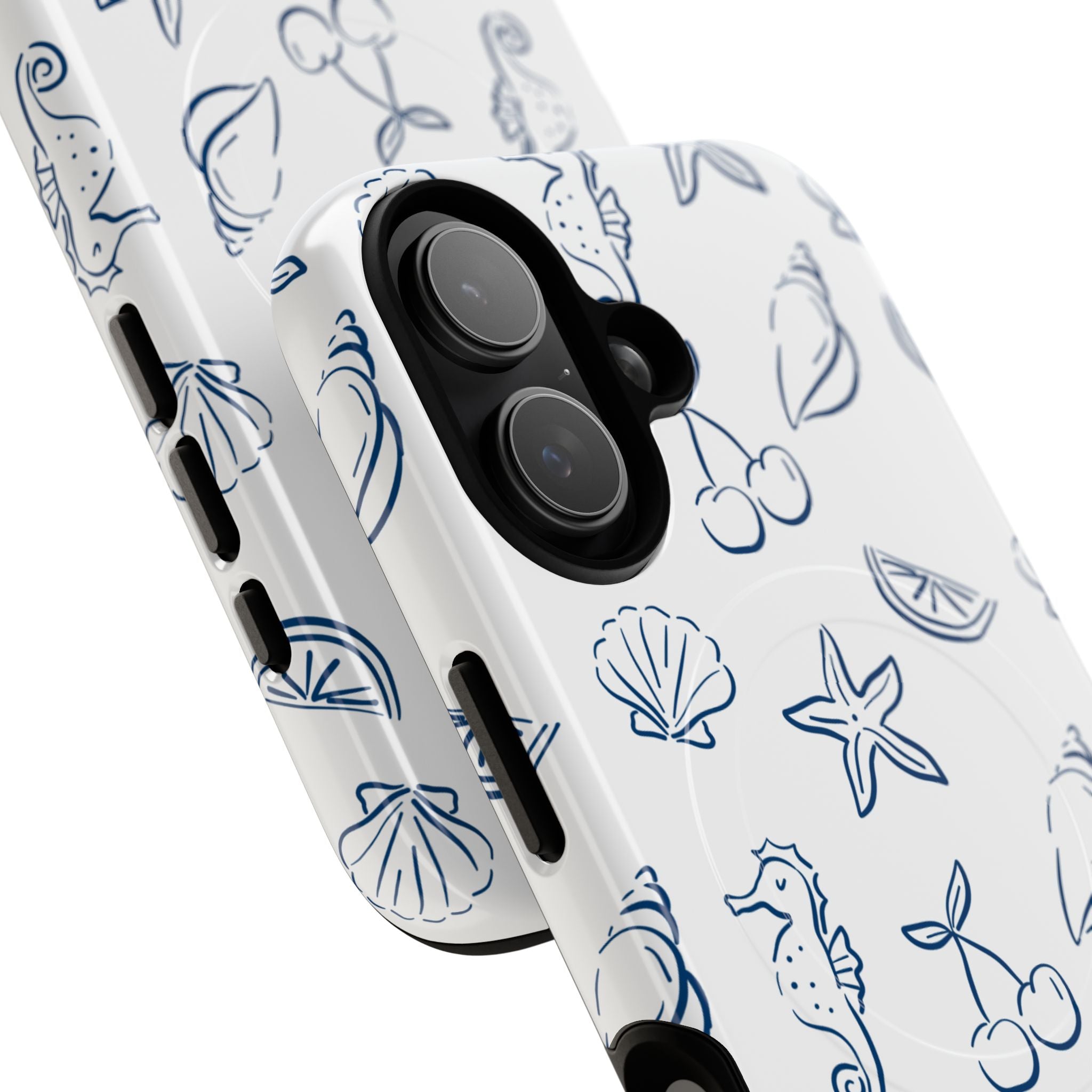 Nautical Sketch Magnetic Phone Case — Seahorse & Seashell Pattern