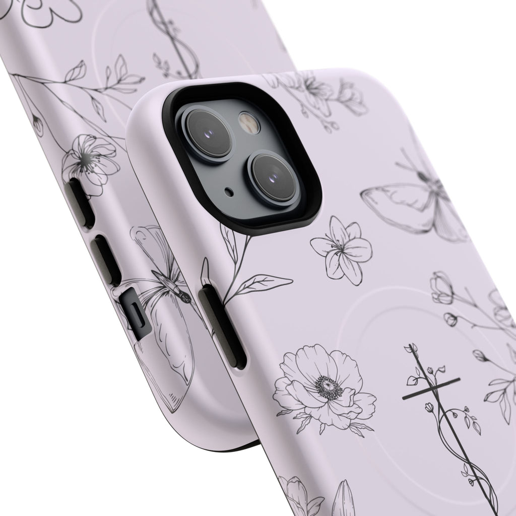 Floral Cross Magnetic Phone Case — Lavender Botanical iPhone Cover