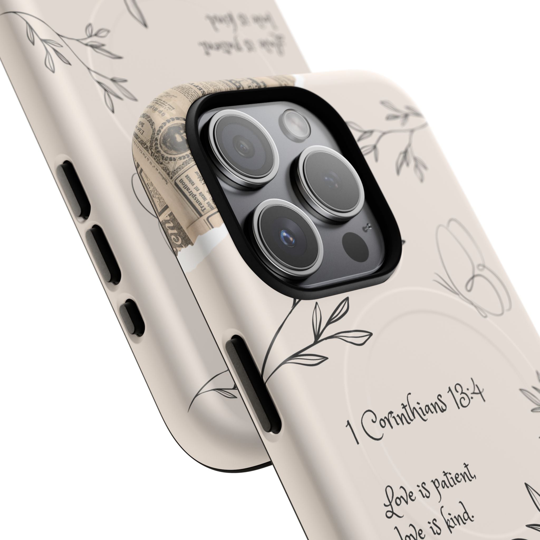 Protective Phone Case – 1 Corinthians 13:4 Floral Tough Magnetic Case