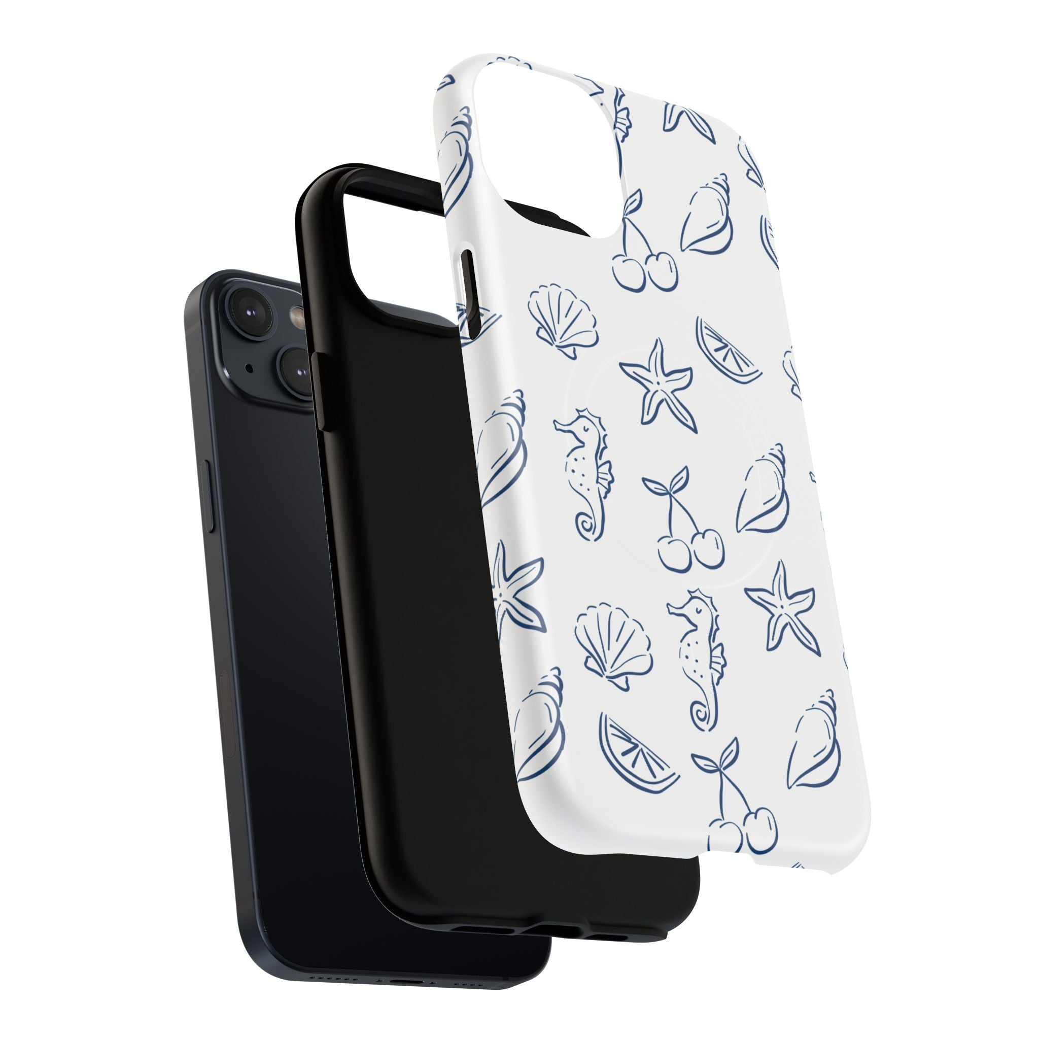 Nautical Sketch Magnetic Phone Case — Seahorse & Seashell Pattern