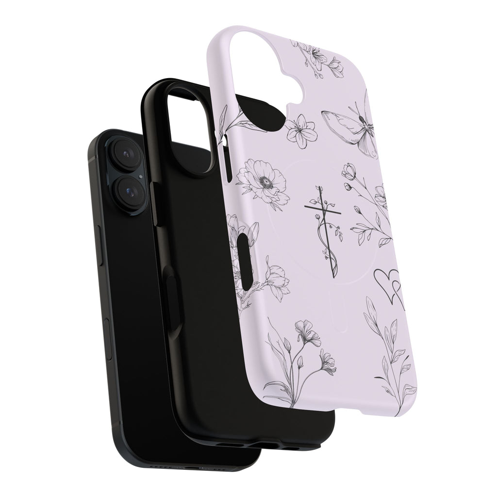 Floral Cross Magnetic Phone Case — Lavender Botanical iPhone Cover