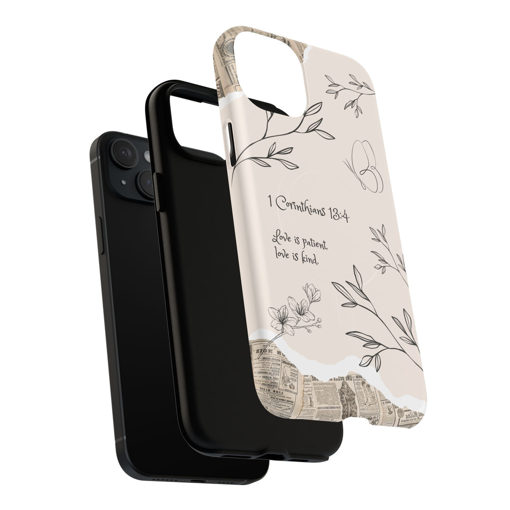 Protective Phone Case – 1 Corinthians 13:4 Floral Tough Magnetic Case