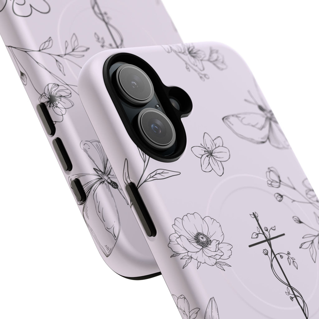 Floral Cross Magnetic Phone Case — Lavender Botanical iPhone Cover
