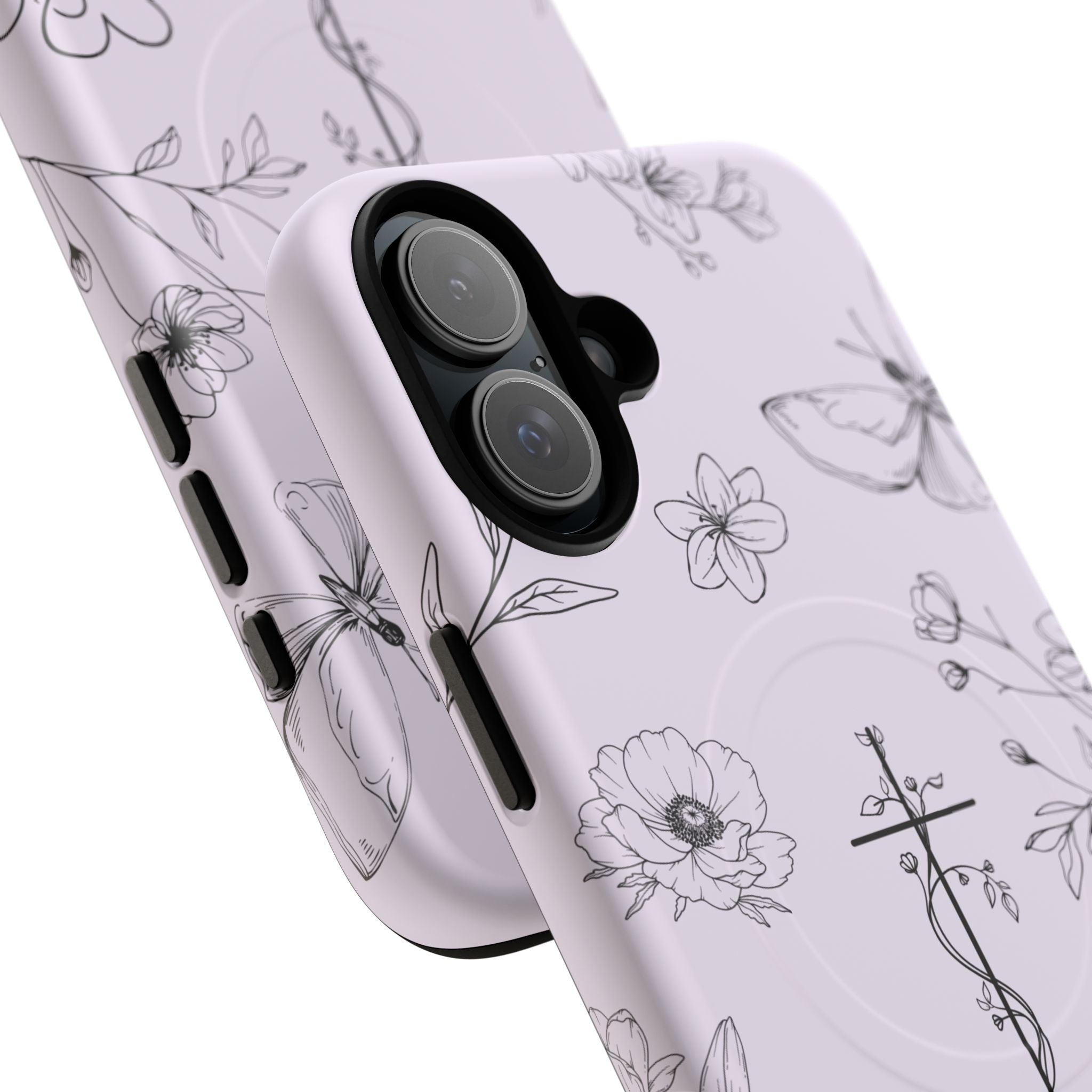 Floral Cross Magnetic Phone Case — Lavender Botanical iPhone Cover