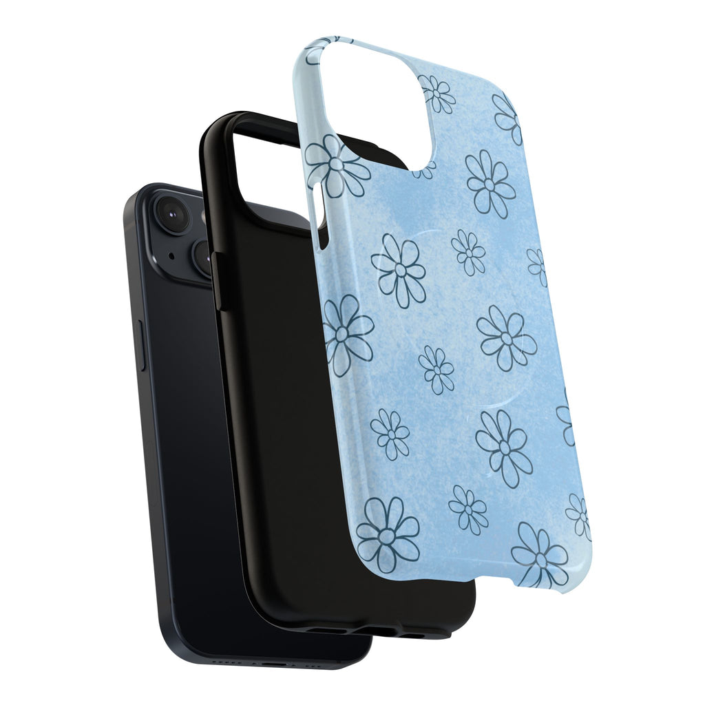Blue Daisy Magnetic Tough Case — Floral Phone Case with Soft Watercolor Vibe
