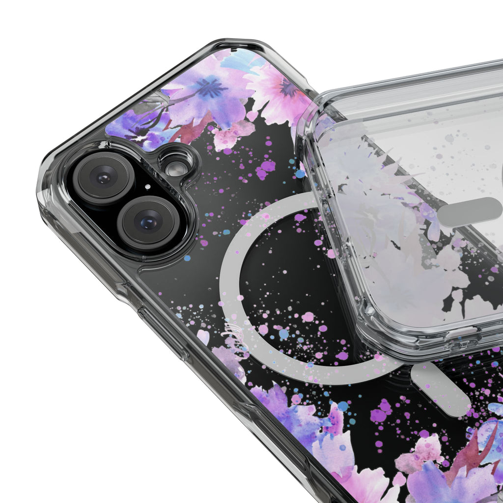 MagSafe Clear Phone Case — Purple Watercolor Floral