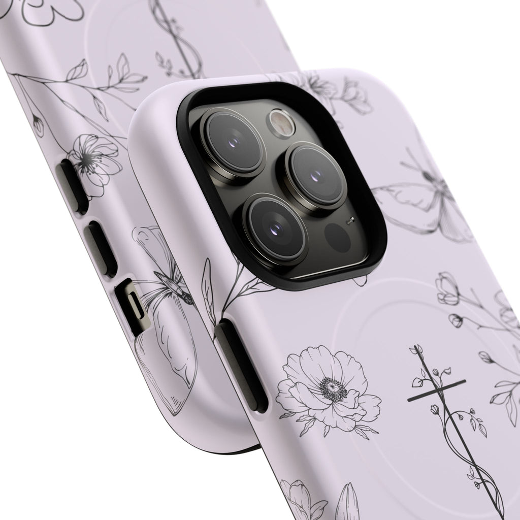 Floral Cross Magnetic Phone Case — Lavender Botanical iPhone Cover