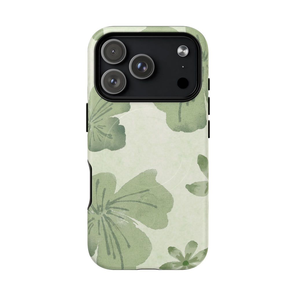 Green Watercolor Hibiscus Tough Magnetic Phone Case