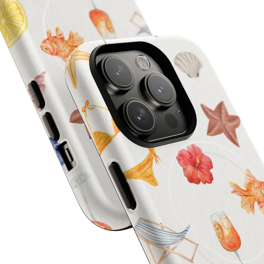 Beach Pattern Tough Magnetic Phone Case — Tropical Shells, Starfish & Summer Icons