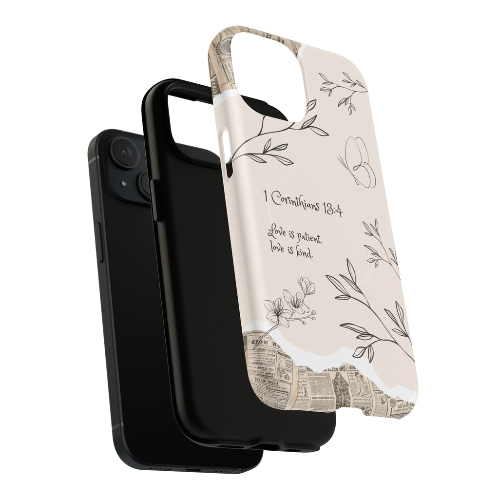 Protective Phone Case – 1 Corinthians 13:4 Floral Tough Magnetic Case