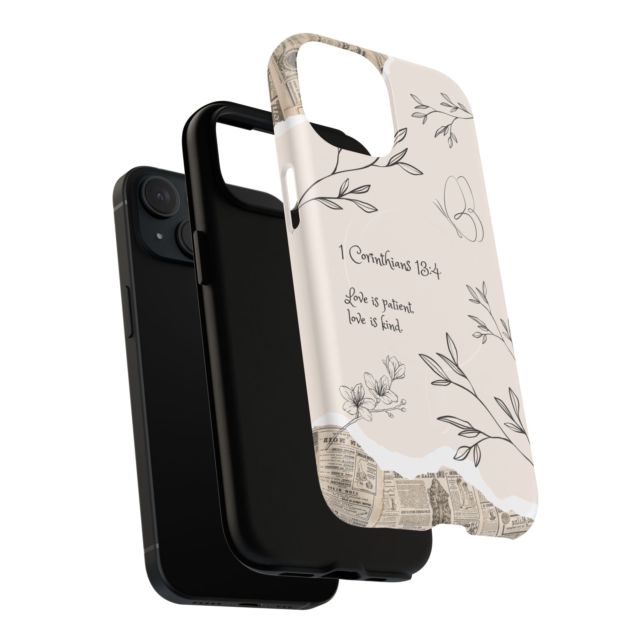 Protective Phone Case – 1 Corinthians 13:4 Floral Tough Magnetic Case
