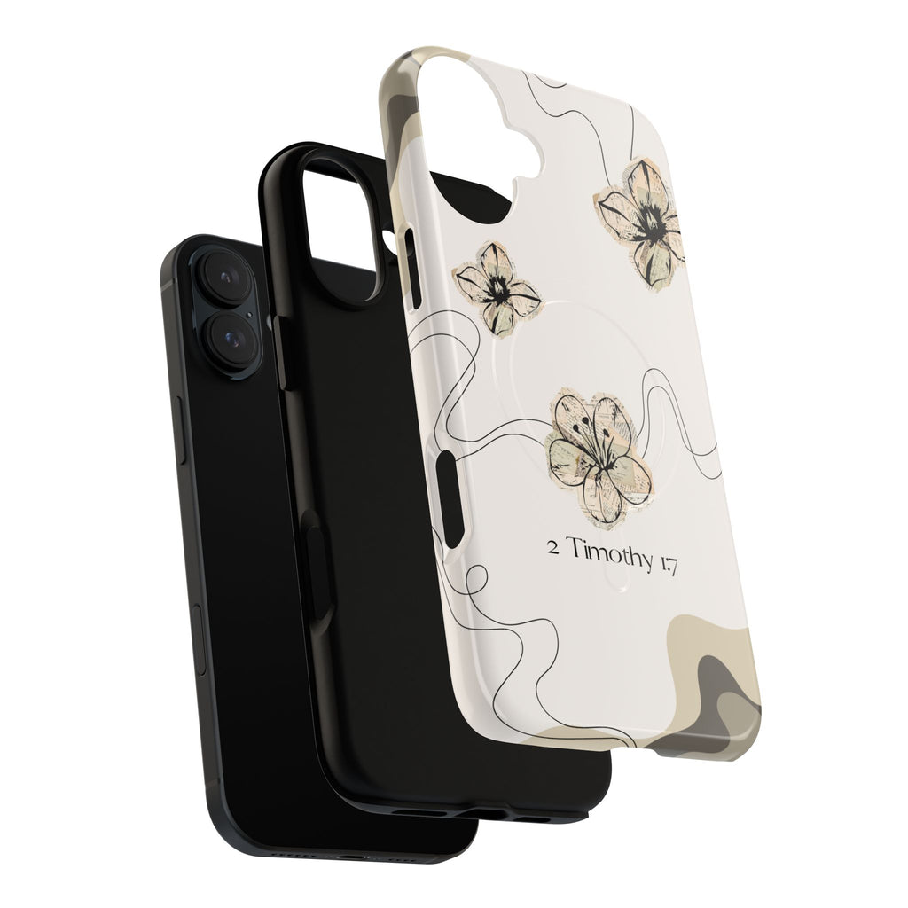 Floral Faith iPhone Case — '2 Timothy 1:7' Protective MagSafe Phone Case