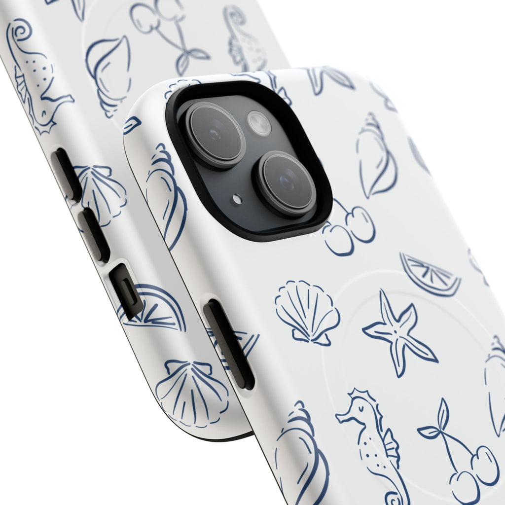 Nautical Sketch Magnetic Phone Case — Seahorse & Seashell Pattern