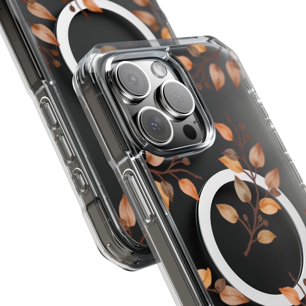 Clear Magnetic Phone Case — Autumn Gold Leaves Design