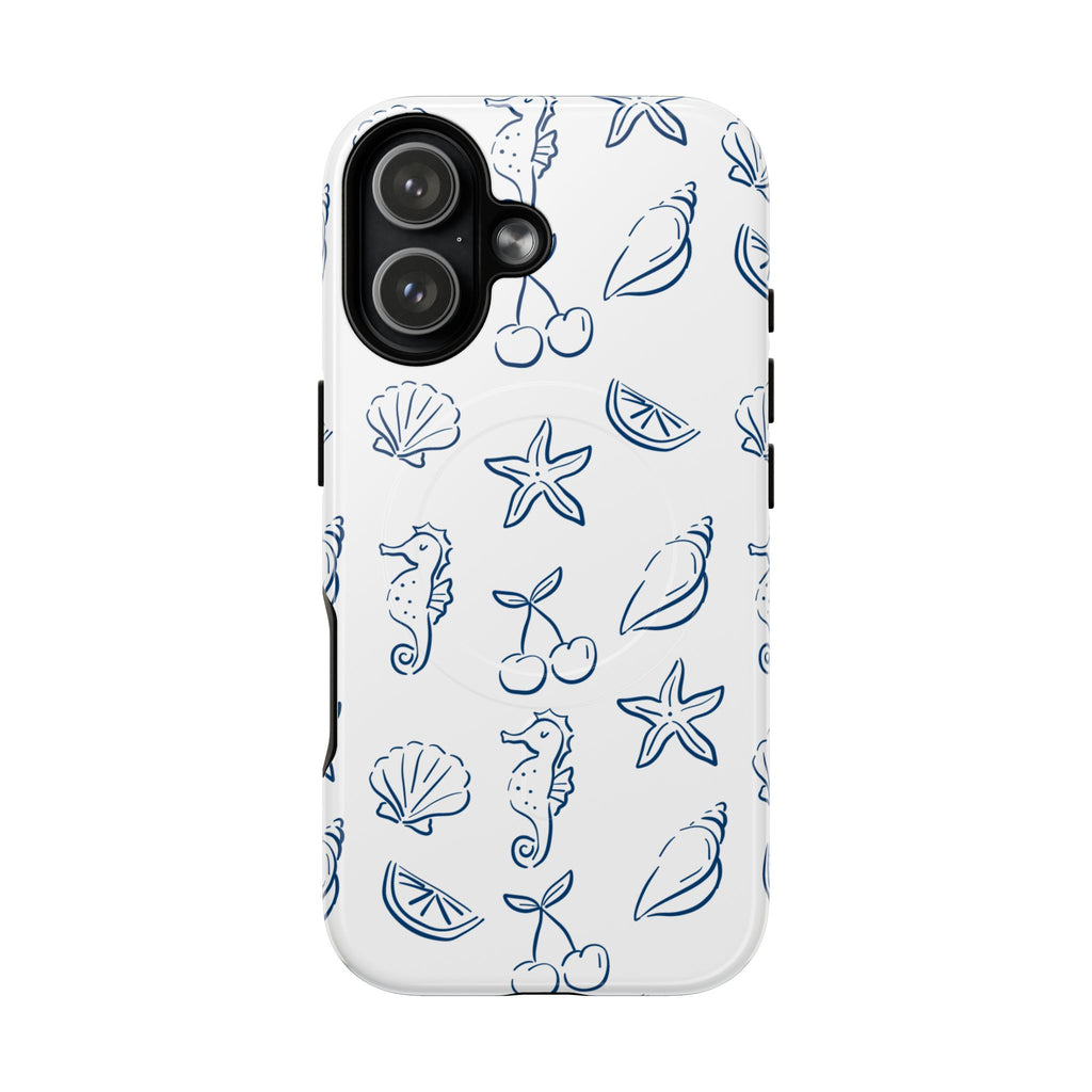 Nautical Sketch Magnetic Phone Case — Seahorse & Seashell Pattern
