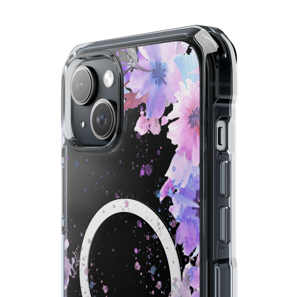 MagSafe Clear Phone Case — Purple Watercolor Floral
