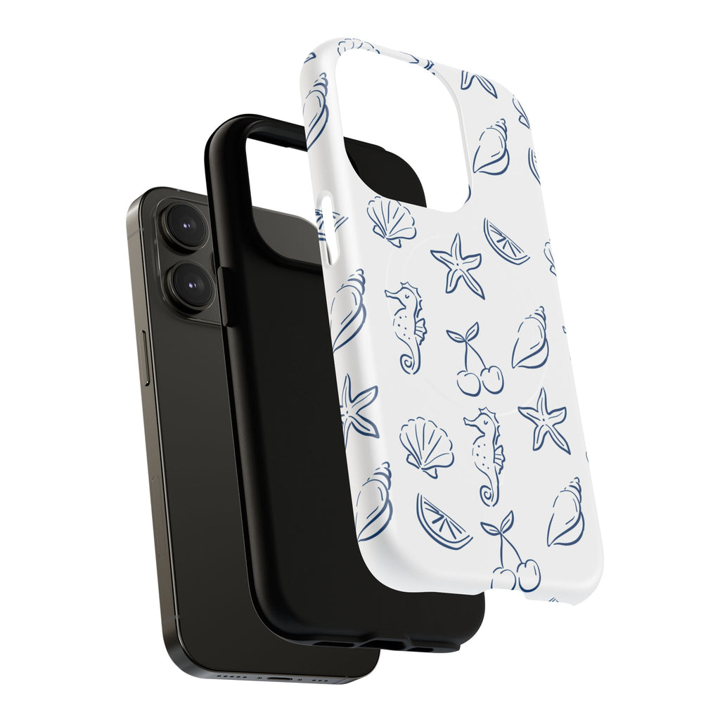 Nautical Sketch Magnetic Phone Case — Seahorse & Seashell Pattern