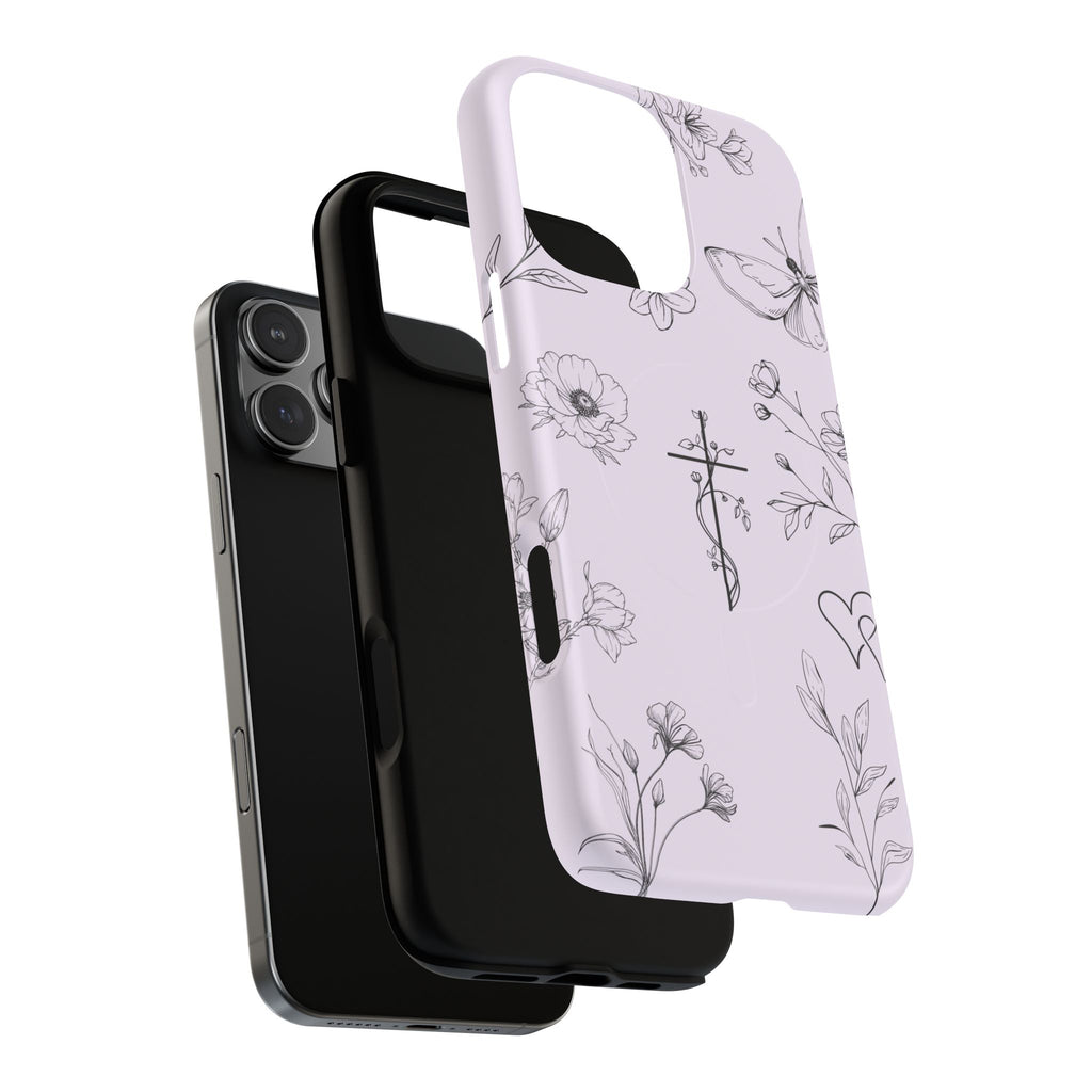 Floral Cross Magnetic Phone Case — Lavender Botanical iPhone Cover