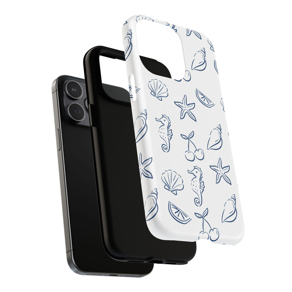 Nautical Sketch Magnetic Phone Case — Seahorse & Seashell Pattern