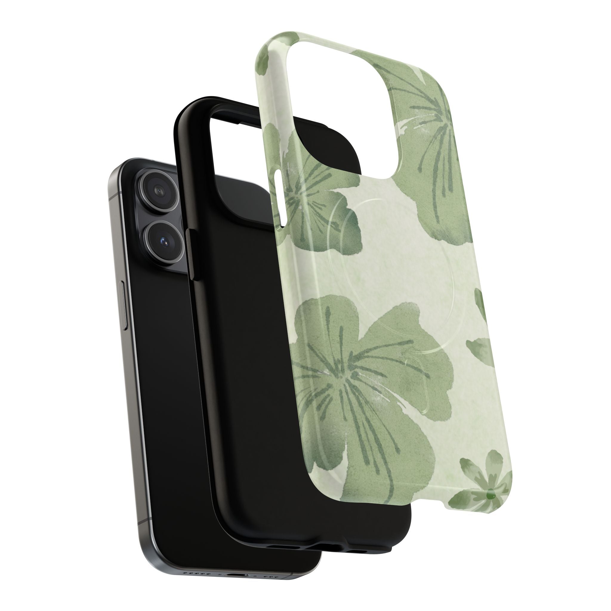 Green Watercolor Hibiscus Tough Magnetic Phone Case