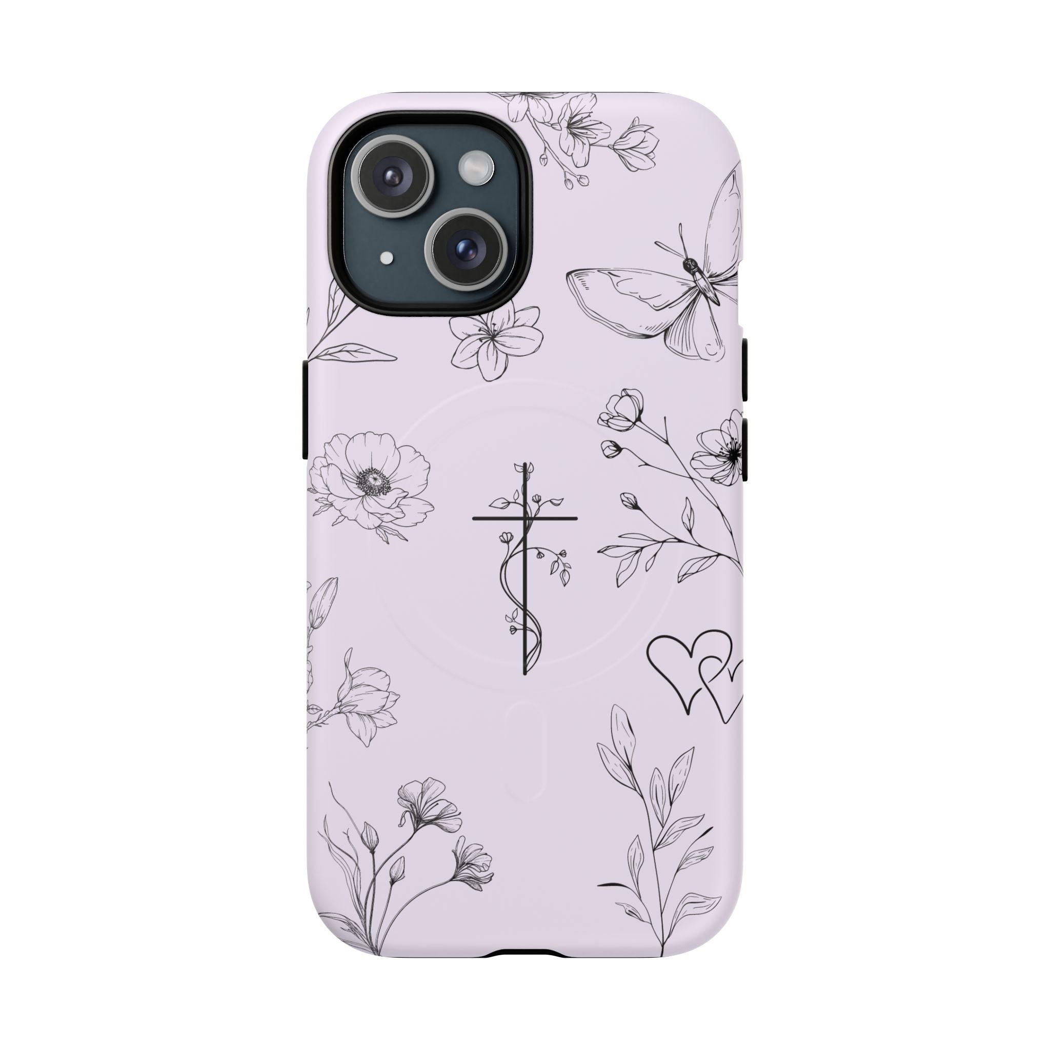 Floral Cross Magnetic Phone Case — Lavender Botanical iPhone Cover