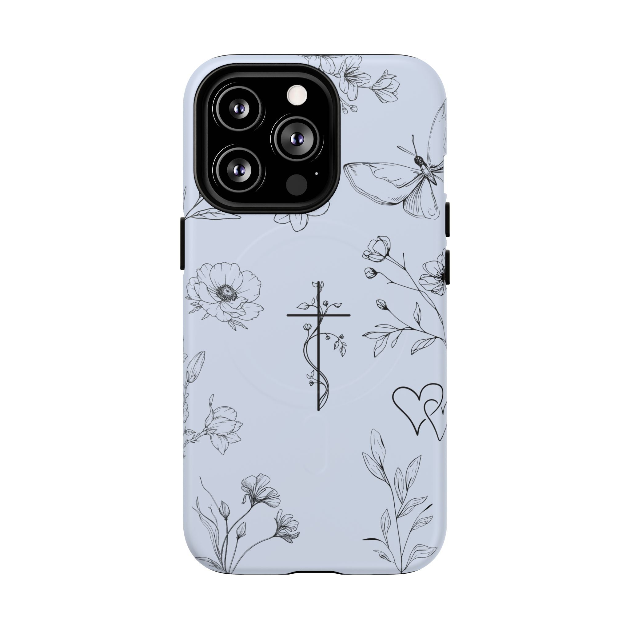 Floral Cross Tough Magnetic Phone Case — Faith-Inspired Protective iPhone Cover