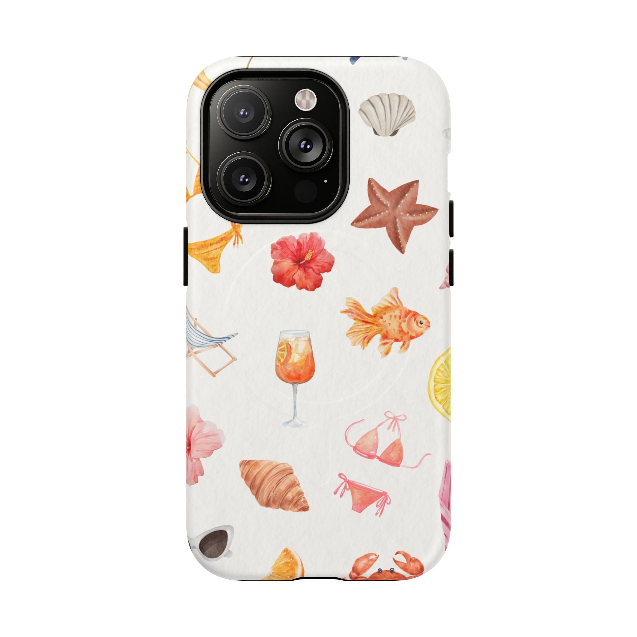 Beach Pattern Tough Magnetic Phone Case — Tropical Shells, Starfish & Summer Icons