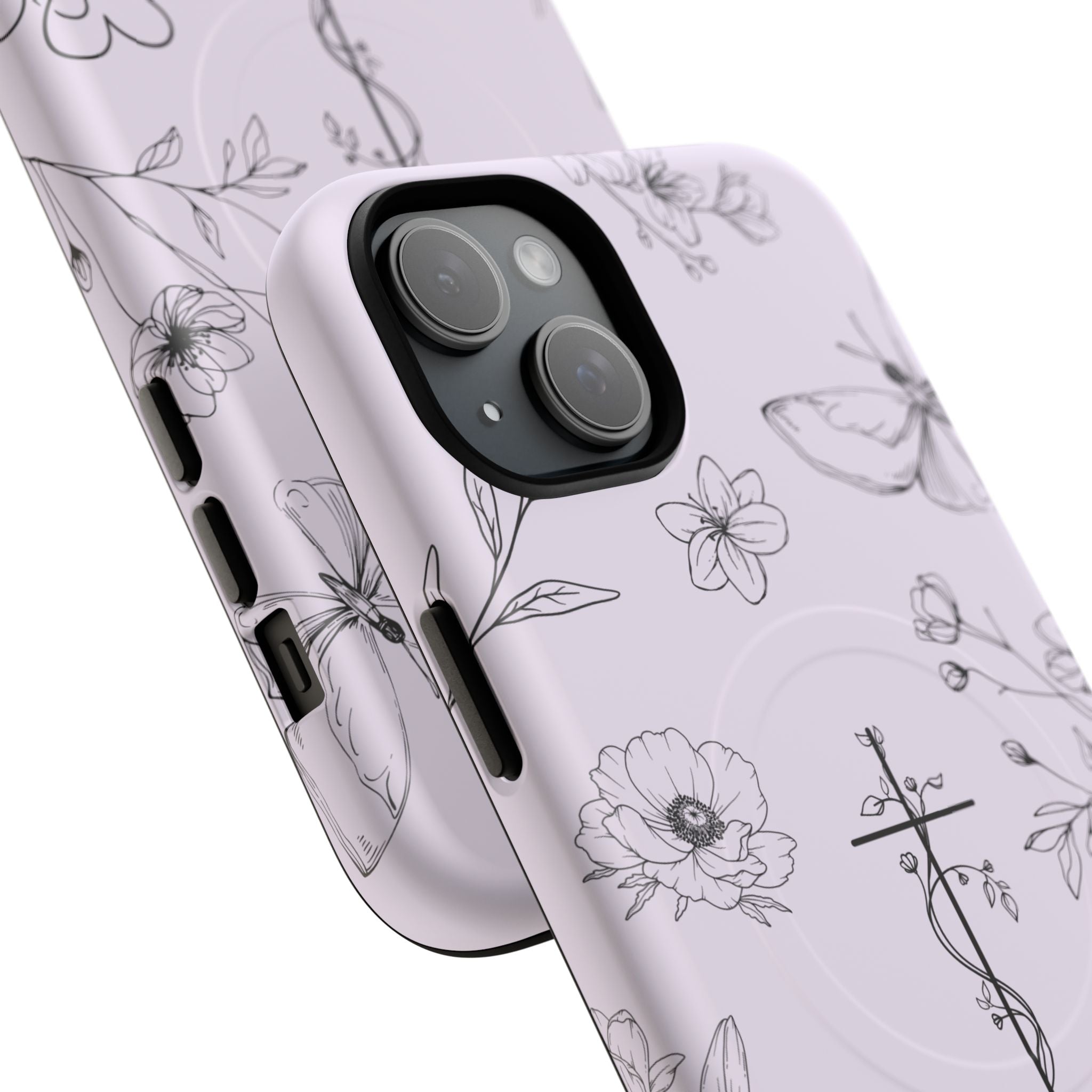 Floral Cross Magnetic Phone Case — Lavender Botanical iPhone Cover