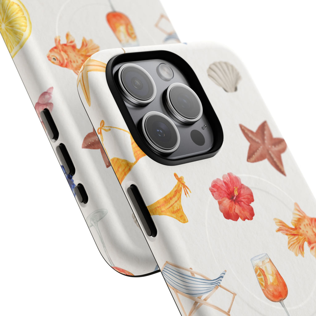 Beach Pattern Tough Magnetic Phone Case — Tropical Shells, Starfish & Summer Icons