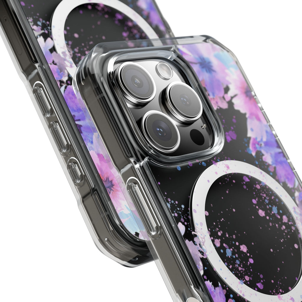 MagSafe Clear Phone Case — Purple Watercolor Floral