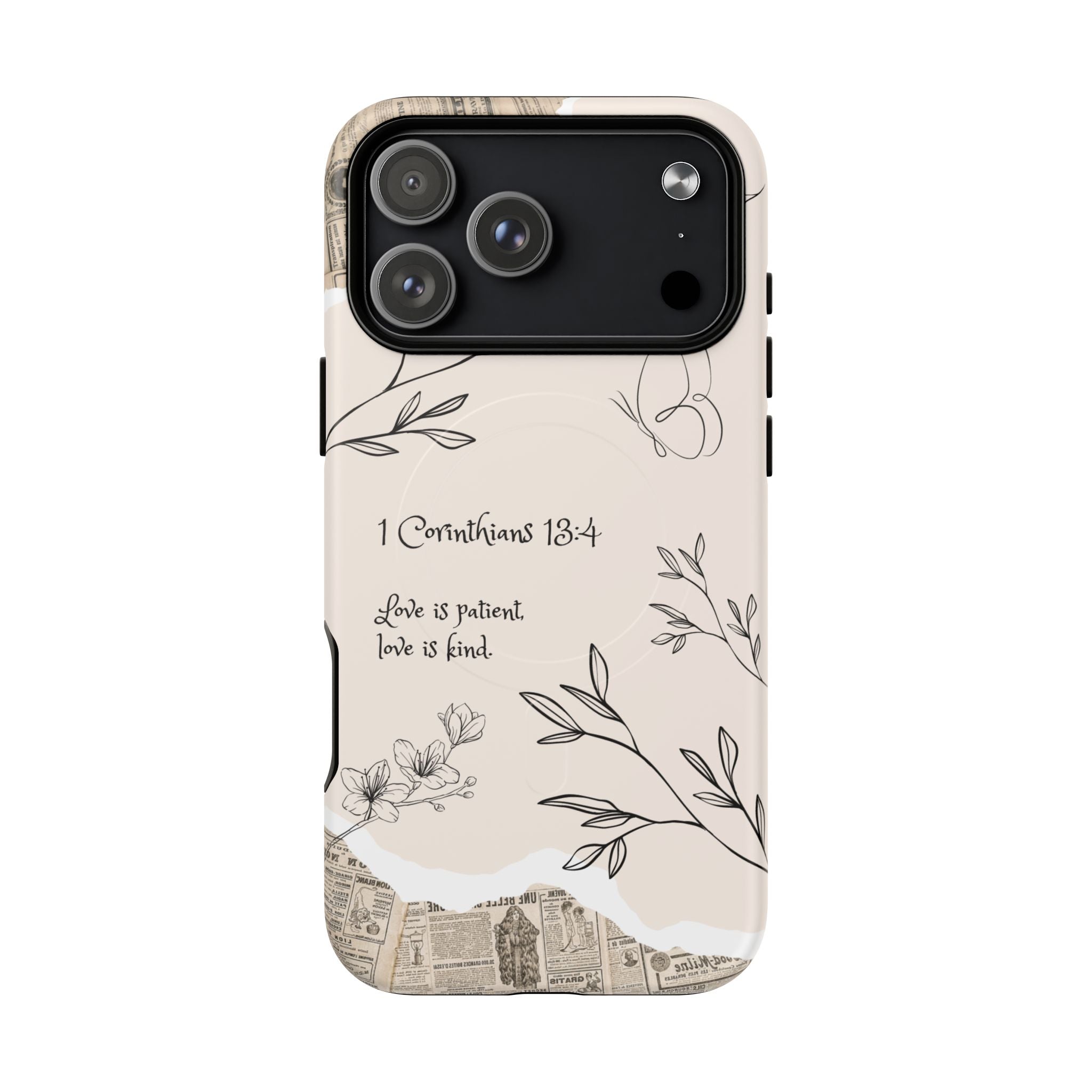 Protective Phone Case – 1 Corinthians 13:4 Floral Tough Magnetic Case