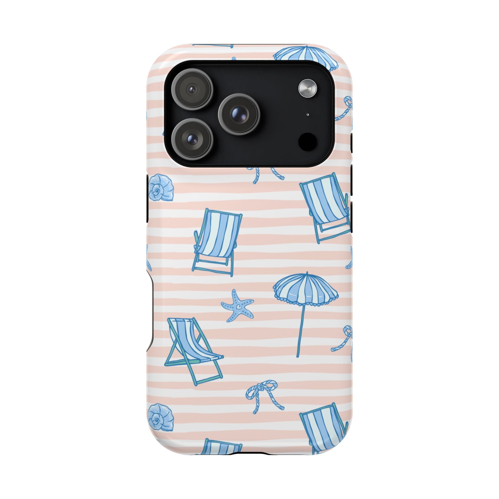 Beach Stripes Magnetic Impact Phone Case — Blue Chairs & Umbrellas