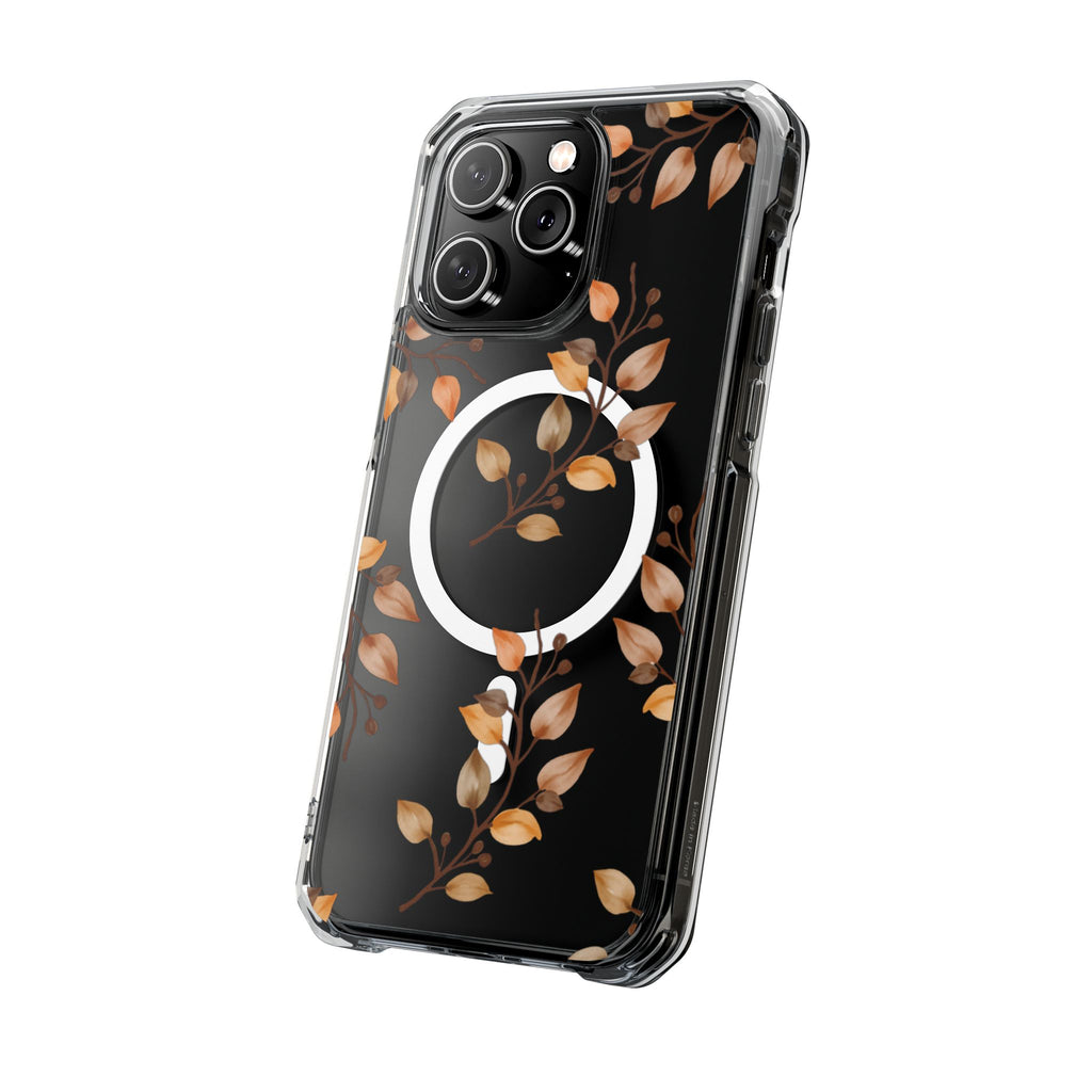 Clear Magnetic Phone Case — Autumn Gold Leaves Design