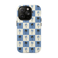 Floral Checkered Phone Case — Blue Vintage Flower Tough Magnetic Case