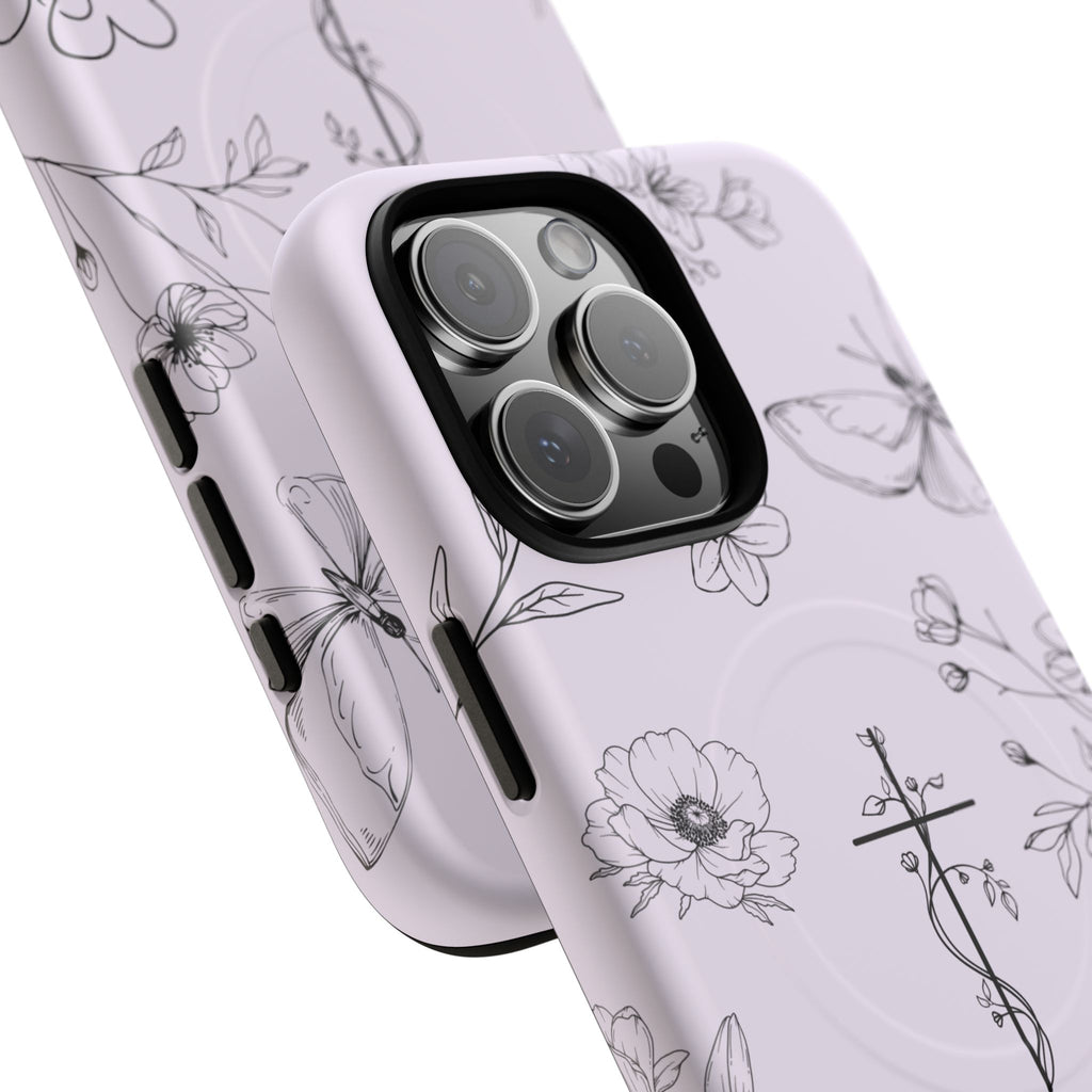 Floral Cross Magnetic Phone Case — Lavender Botanical iPhone Cover
