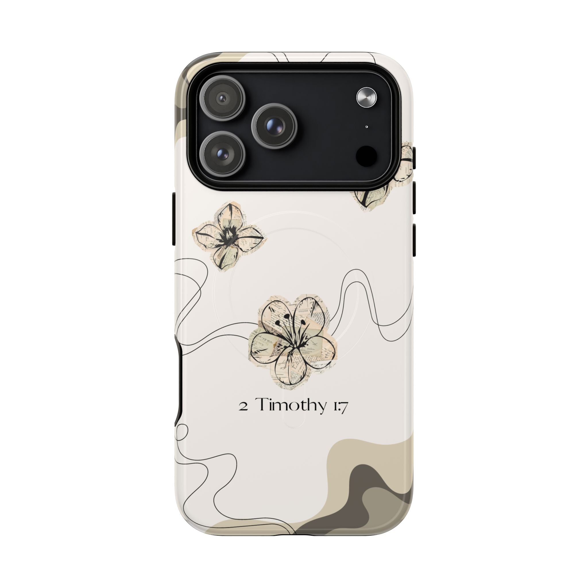 Floral Faith iPhone Case — '2 Timothy 1:7' Protective MagSafe Phone Case