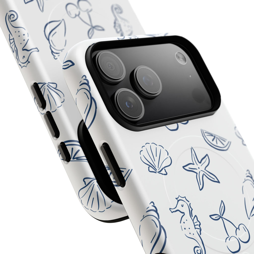 Nautical Sketch Magnetic Phone Case — Seahorse & Seashell Pattern